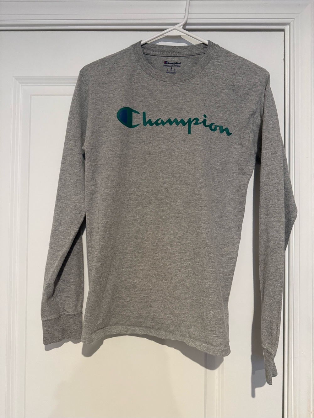 Champion Gray Long Sleeve Tee with Teal Logo
